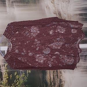 Maurices Womens 3X ribbed long sleeve floral and sheer lace dressy shirt